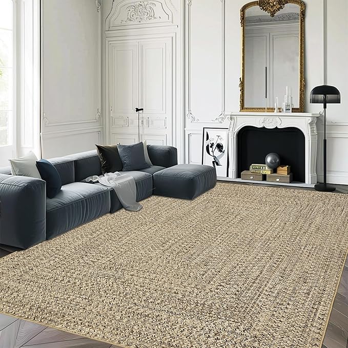 Printed Washable Rugs 4x6 Rug for Living Room Modern Rug Non Slip Small Bedroom Rug Soft Faux Wool Low Pile Stain Resistant Carpet for Entrance Office Nursery Dining Room 4'x6' Beige/Grey