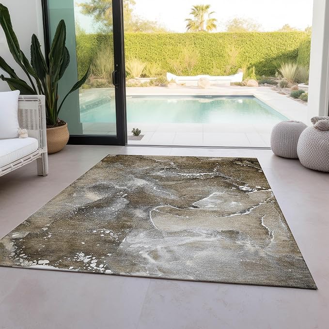 Addison Rugs Chantille ACN518 Brown 8' x 10 Indoor Outdoor Area Rug, Stain Resistant, Machine Washable, Non Shedding, Bedroom, Living Room, Dining Room, Kitchen Rug