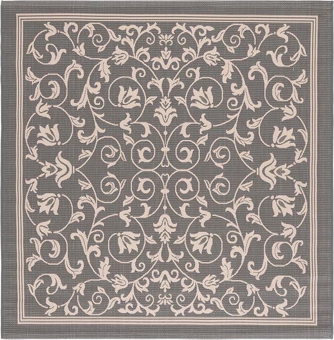 SAFAVIEH Courtyard Collection 7'10' x 7'10' Square Grey / Natural CY2098 Scroll Indoor/ Outdoor Patio Backyard Mudroom Area-Rug