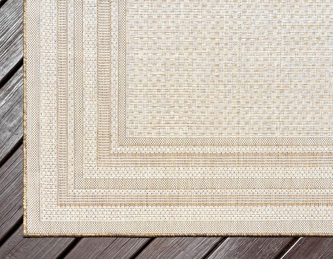 Unique Loom Outdoor Border Collection Area Rug - Multi Border (7' 1" x 10' Rectangle Tan/Light Brown)