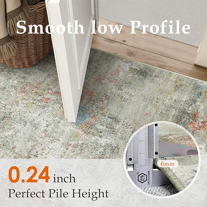 2x3 Entryway Rug Orange Grey Non Slip Washable Doormat Neutral Modern Abstract Indoor Rug Thin Soft Throw Low Pile Kitchen Carpet for Laundry Room, Kitchen, Bedroom, Bathroom
