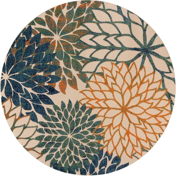 Nourison Aloha 8' x Round Blue Green Fabric Tropical Area Rug (8' Round)