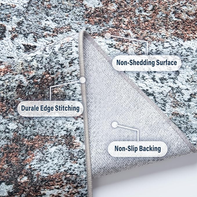 10x14 Area Rugs for Living Room: Large Machine Washable Area Rug with Non Slip Backing Non Shedding Abstract Stain Resistant Carpet for Bedroom Dining Room Nursery Home Office - Gray