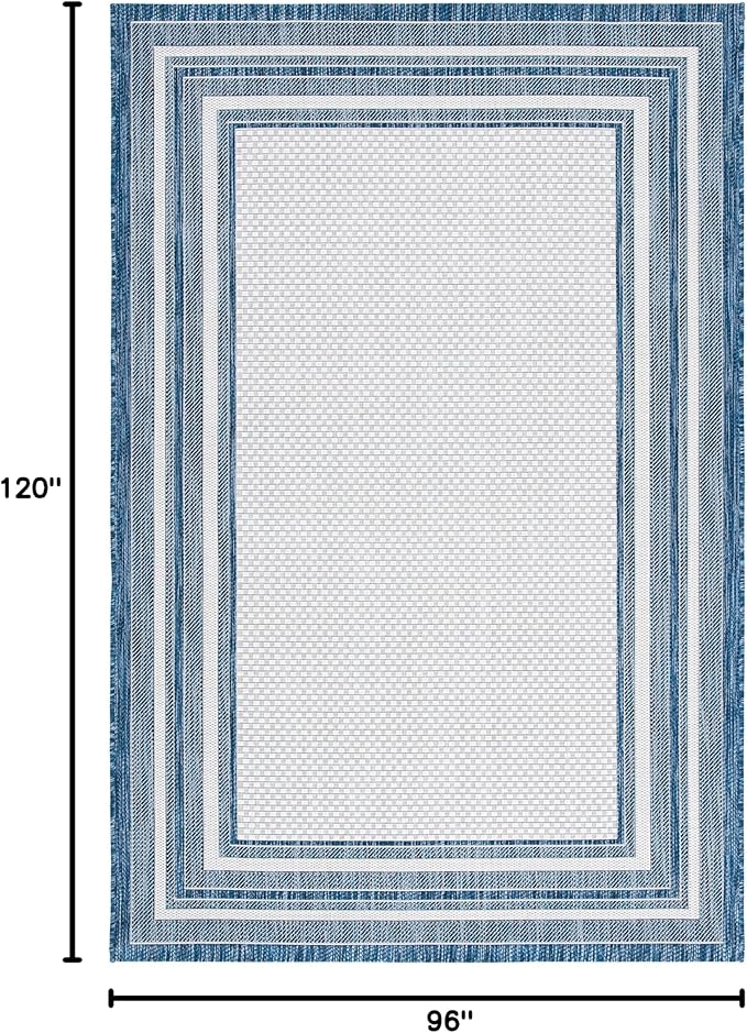 SAFAVIEH Courtyard Collection 8' x 10' Ivory/Navy CY8475 Indoor/ Outdoor Waterproof Easy Cleaning Patio Backyard Mudroom Area Rug