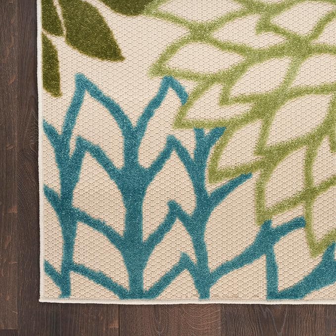 Nourison Aloha Tropical Indoor/Outdoor Green Multicolor 6' x 9' Area Rug, Easy Cleaning, Non Shedding, Bed Room, Living Room, Dining Room, Backyard, Deck, Patio (6x9)
