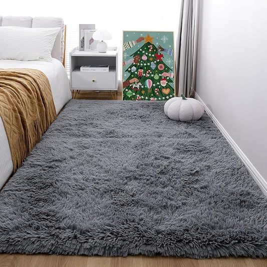 4x6 Grey Fluffy Shag Rug for Bedroom, Soft Plush Fuzzy Washable Non Slip Carpet for Living Room, Gray Modern Floor Cozy Furry Shaggy Throw Area Rugs for Kids Boys Baby Nursery Dorm Room