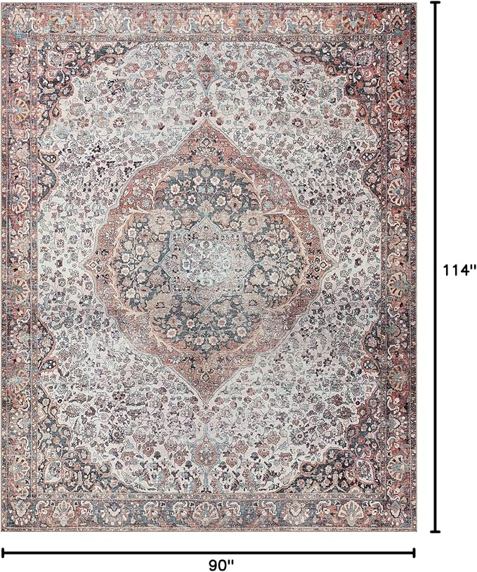 Loloi II Wynter Collection WYN-01 Red/Multi 7'-6" x 9'-6", .13" Thick, Area Rug, Soft, Durable, Printed, Vintage Inspired, Low Pile, Non-Shedding, Easy Clean, Living Room Rug