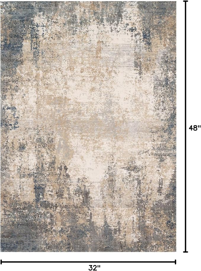 Loloi II Teagan Collection TEA-08 Ivory/Mist 2'-8" x 4', .25" Thick, Accent Rug, Soft, Durable, Neutral, Woven, Low Pile, Non-Shedding, Easy Clean, Living Room Rug
