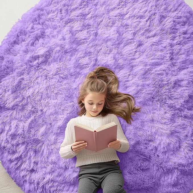 OLANLY Purple Round Rugs for Bedroom - Machine Washable, 6x6 Feet Circle Area Rugs for Living Room, Soft and Fluffy Shaggy Carpet for Teen Girls and Boys, Dorms, Nursery Rooms, Home Decor Aesthetic