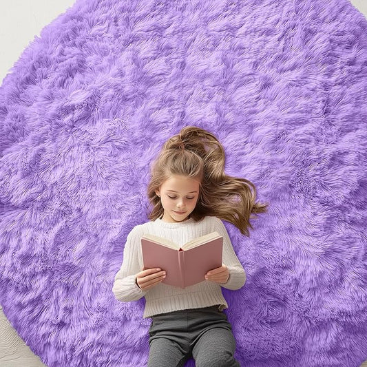 OLANLY Purple Round Rugs for Bedroom - Machine Washable, 6x6 Feet Circle Area Rugs for Living Room, Soft and Fluffy Shaggy Carpet for Teen Girls and Boys, Dorms, Nursery Rooms, Home Decor Aesthetic