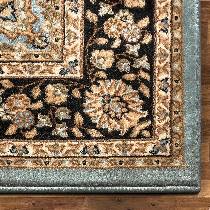 Well Woven Barclay Collection Medallion Kashan Light Blue 5 ft Round Rug - for Living Room, Bedroom, and Dining Room