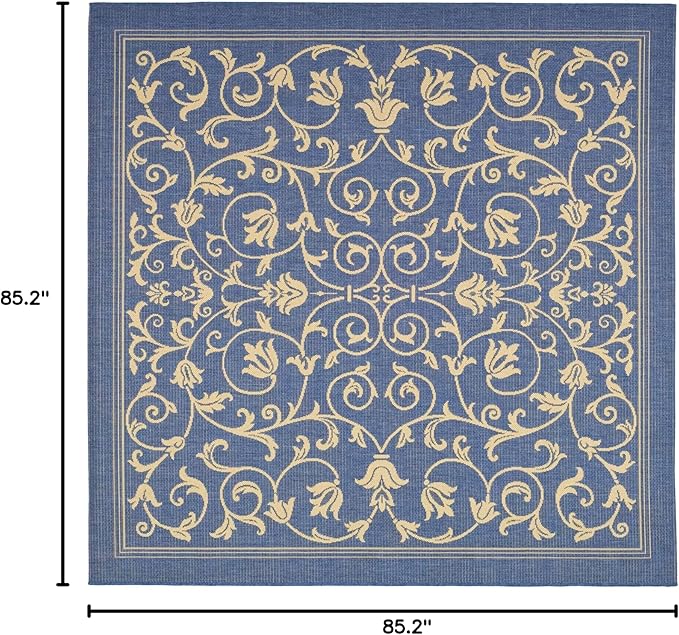 SAFAVIEH Courtyard Collection Area Rug - 7'1 Square, Blue & Natural, Scroll Design, Non-Shedding & Easy Care, Indoor/Outdoor & Washable-Ideal for Patio, Backyard, Mudroom (CY2098-3103)