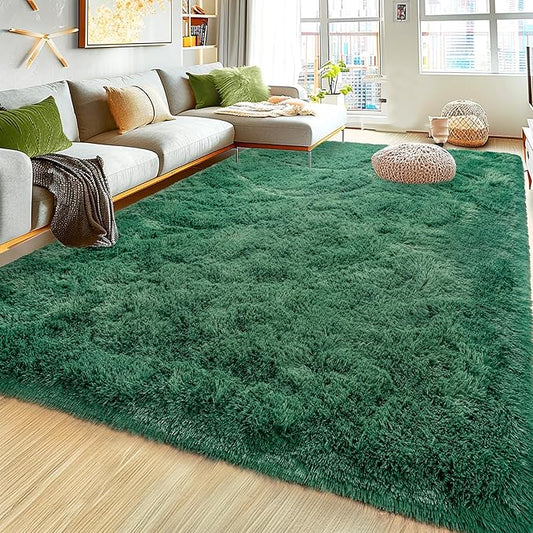Ultra Fluffy Rug for Living Room Bedroom, 5x7 Fuzzy Large Area Rug for Living Room, Plush Soft Shag Carpet for Girl Boy Kids, Non Slip Rug Modern Indoor Home Decor Aesthetic, Dark Green