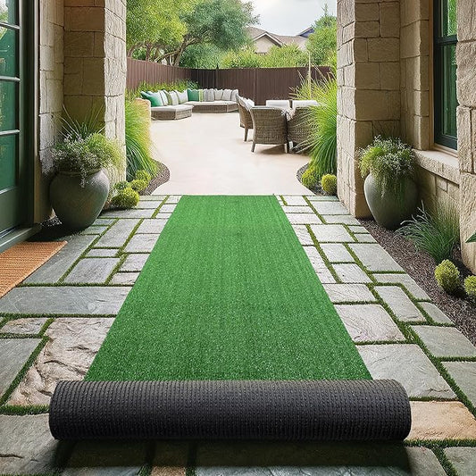 Sweet Home Stores Green Artificial Faux Grass Runner Rug, 19' x 2'7" (Rectangular), Modern Style, Unisex, Outdoor Use