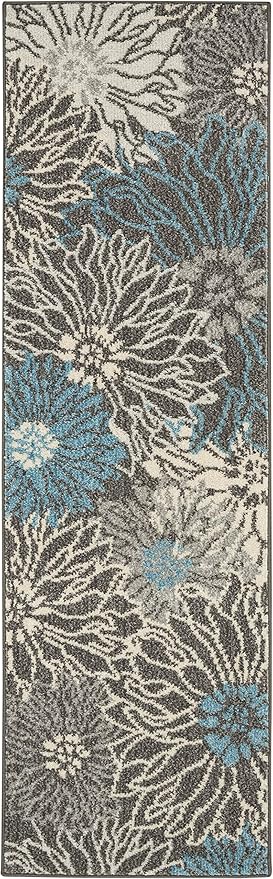 Nourison Passion Charcoal/Blue 1'10" x 6' Area Rug, Floral, Farmhouse, Easy Cleaning, Non Shedding, Bed Room, Living Room, Dining Room, Kitchen, (6' Runner)
