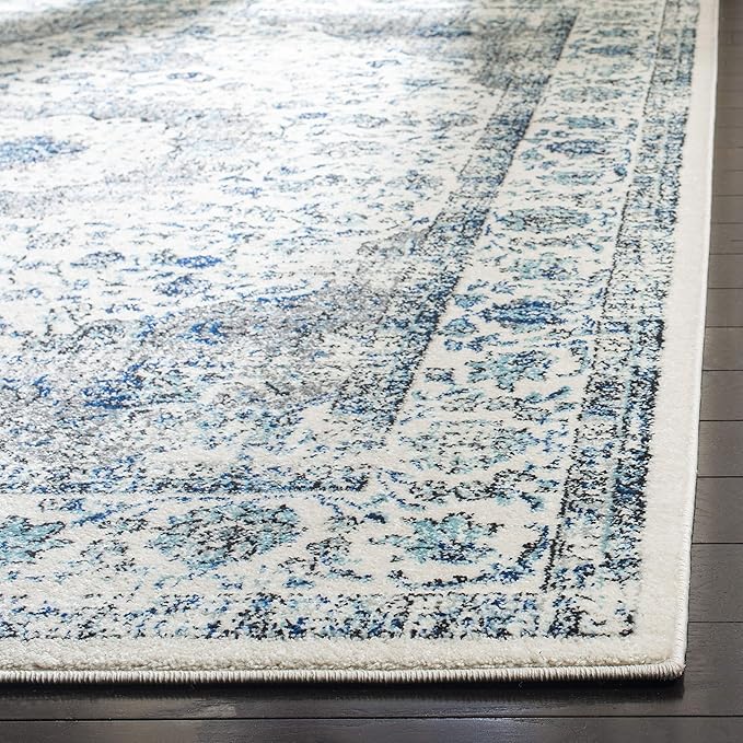SAFAVIEH Evoke Collection Area Rug - 6'7" x 9', Ivory & Grey, Shabby Chic Oriental Medallion Design, Non-Shedding & Easy Care, Ideal for High Traffic Areas in Living Room, Bedroom (EVK220D)
