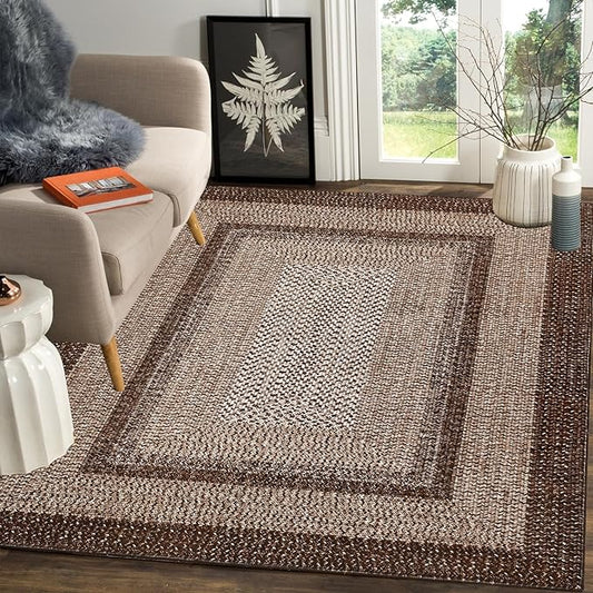 Printed Living Room Rug 3x5 Washable Rug for Bedroom Modern Farmhouse Braid Look Non Slip Small Area Rug Soft Low Pile Stain Resistant Carpet for Office Nursery Dining Room 3'x5'