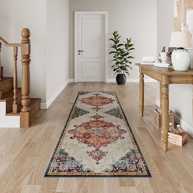 Dripex 2x8 Runner Rug, Machine Washable Non Slip Area Rug,Boho Kitchen Runner Rug, No Pile Lightweight Vintage Rug, Floor Carpet for Entryway, Hallway, Kitchen and Corridor,Multi