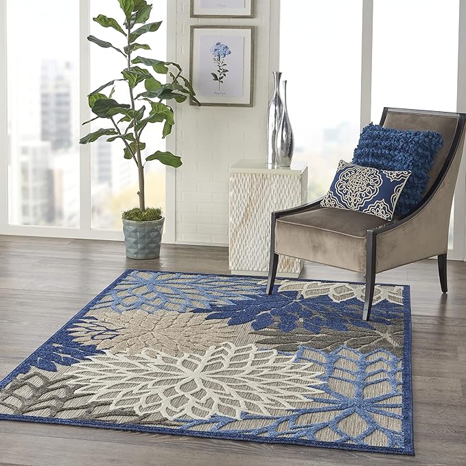 Nourison Aloha 5'3" x 7'5" Fabric Indoor/Outdoor Rug in Blue/Multi-Color