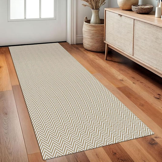 Braided Runner Rug 2x5 Ft Washable Runners for Hallways Kitchen Runner Rug with Rubber Backing Cotton Entryway Runner Indoor, Woven Floor Carpet for Hall Kitchen Bedroom, Beige/White