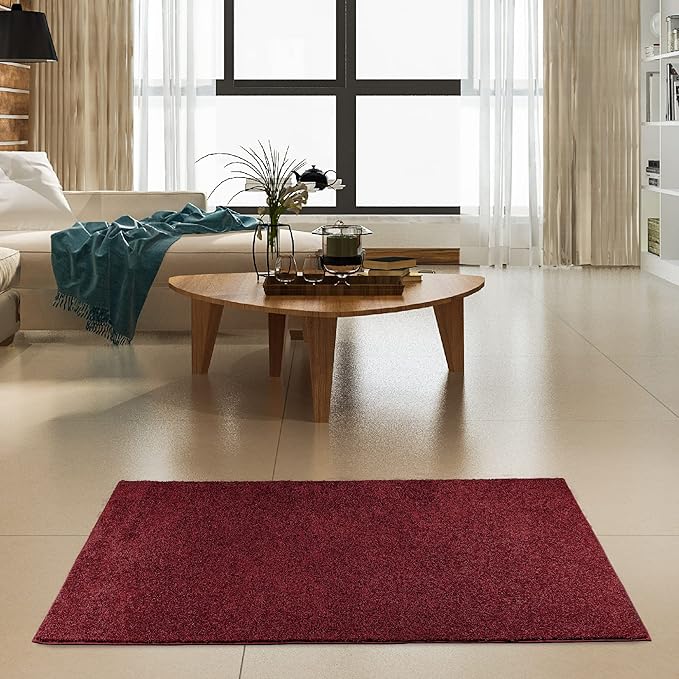 Furnish my Place Modern Indoor/Outdoor Commercial Solid Color Rug - Burgundy, 2' x 36' Oval, Pet and Kids Friendly Rug. Made in USA, Area Rugs Great for Kids, Pets, Event, Wedding