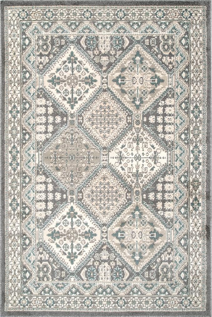nuLOOM 10x14 Becca Traditional Tiled Area Rug, Charcoal, Faded Transitional Design, Stain Resistant, For Bedroom, Dining Room, Living Room, Hallway, Office, Kitchen, Entryway