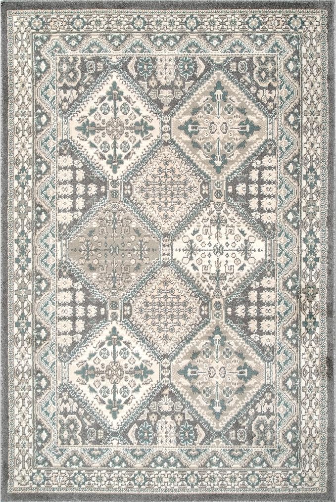 nuLOOM 5x8 Becca Traditional Tiled Area Rug, Charcoal, Faded Transitional Design, Stain Resistant, For Bedroom, Dining Room, Living Room, Hallway, Office, Kitchen, Entryway