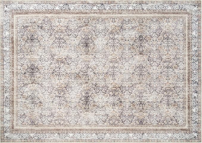 Phantoscope Vintage Collection Area Rug 9'x12' - Washable Rug Boho Rugs Non-Slip for Living Room, Bedroom, Dining Room, Dorm, Indoor Low-Pile Carpet Distressed Accent Rug, Light Brown