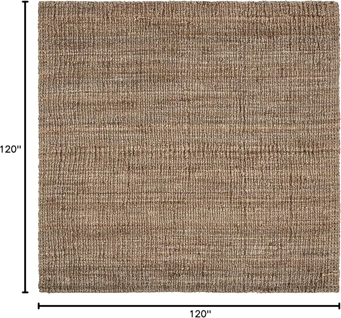Safavieh Natural Fiber Collection Area Rug - 10' Square, Natural & Grey, Handmade Chunky Textured Jute 0.75-inch Thick, Ideal for High Traffic Areas in Living Room, Bedroom (NF447M)