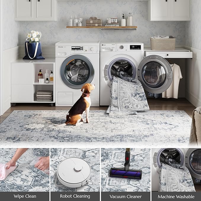 jinchan Runner Rug 3x10-2pcs Vintage Hallway Rug Kitchen Washable Runner Retro Floor Cover Lightweight Non-Slip Thin Distressed Carpet for Entryway Bathroom Laundry Room Bedroom Stairway Grey