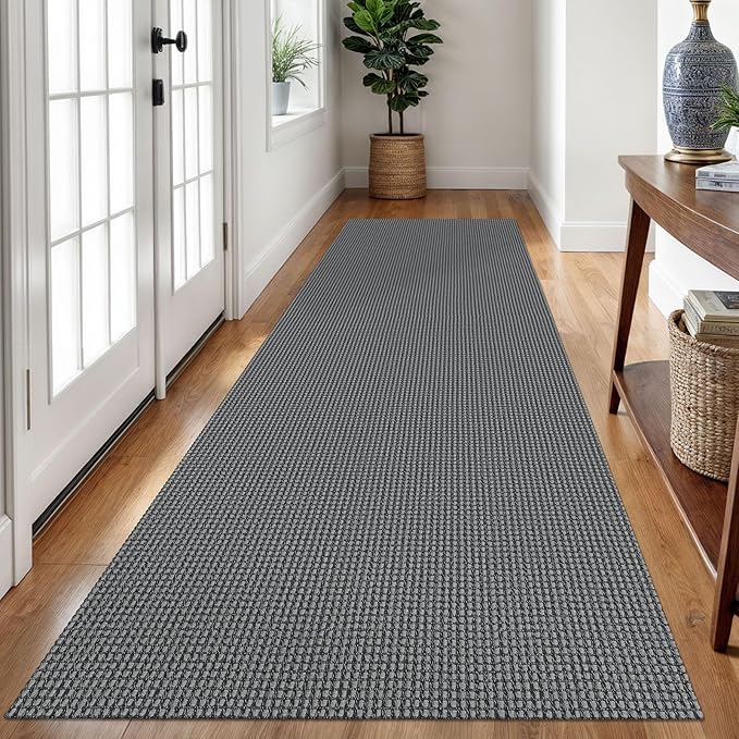 Braided Runner Rug 3x10 Ft Washable Runners for Hallways Non Slip Rubber Backed Kitchen Runners Cotton Long Entryway Runner Indoor, Woven Carpet for Hall Kitchen Entryway, Dark Grey/Grey