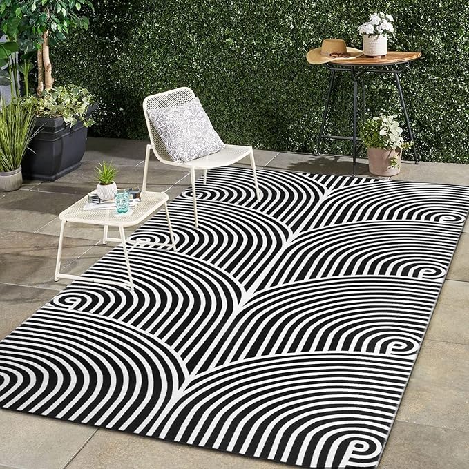 Tiffasea Washable Area Rug 5'x8', Cotton Hand Woven Indoor Outdoor Rugs Black and White Outdoor Patio Rug Accent Large Area Rugs for Living Room/Bedroom/Porch/Dining Room/Office
