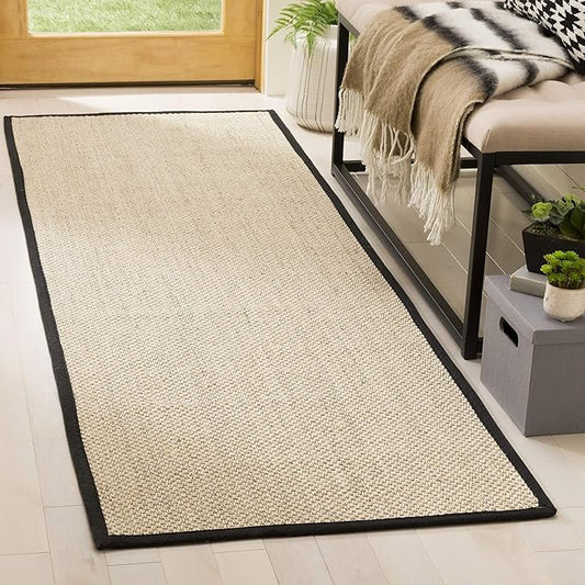 SAFAVIEH Natural Fiber Collection X-Large Area Rug - 2'6" x 22', Marble & Black, Border Sisal Design, Easy Care, Ideal for High Traffic Areas in Living Room, Bedroom (NF143A)