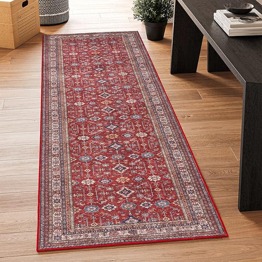 Rugland 2'6x8' Runner Rug - Stain Resistant Entryway Rug, Anti Slip Backing Hallway Runner Rug, Vintage Tribal Area Rugs(TPR10-Burgundy, 2'6x8')