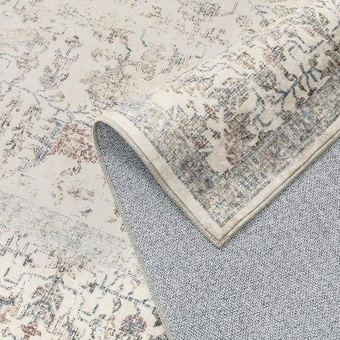 Taupe Runner Rug 2x6 Hallway Machine Washable Kitchen Vintage Distressed Non Slip Long Carpet Indoor Retro Floral Bedroom Accent Throw Rug for Bathroom Office Laundry Dining Living Room
