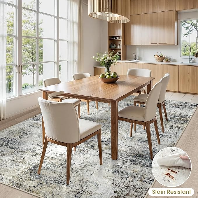 Washable Rug 6x9 Area Rugs: Soft Large Living Room Rug with Anti-Slip Backing Non-Shedding Stain-Resistant Modern Abstract Carpet for Bedroom Dining Room Nursery Home Office-Black/Brown