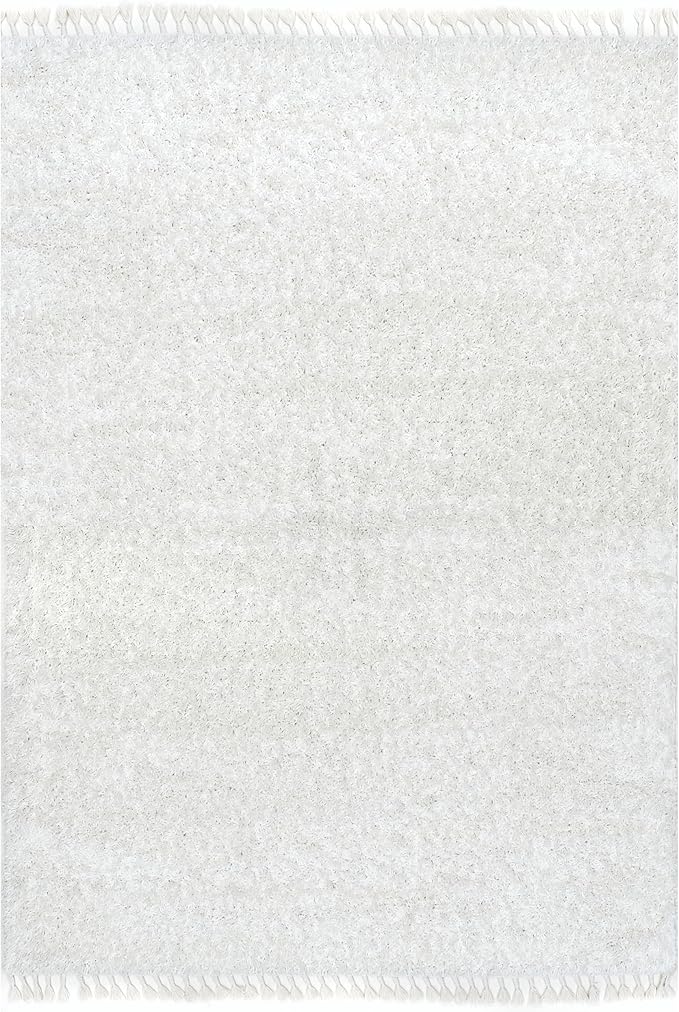 nuLOOM Neva Modern Tasseled Shag Area Rug, 8' Square, Ivory