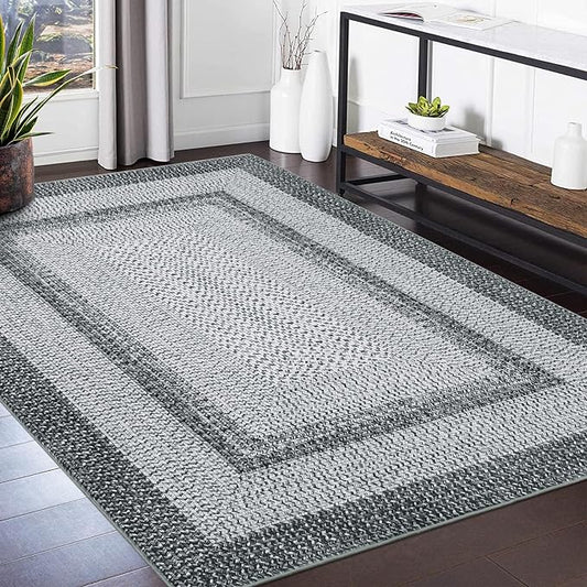 Modern Washable Rug 8x10 Rugs for Living Room Soft Bedroom Rug Grey Geometric Large Area Rug Non Slip Throw Rugs Non Shedding Stain Resistant Carpet for Nursery Dining Room 8'x10' Grey
