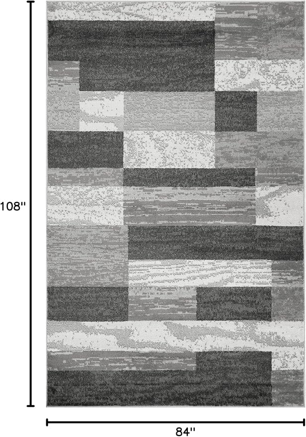 Superior Indoor Area Rug, Jute Backed, Modern Geometric Patchwork Floor Decor for Bedroom, Office, Living Room, Entryway, Hardwood Floors, Rockwood Collection, 7' x 9', Charcoal