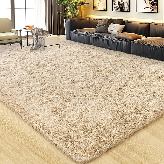 Ultra Fluffy Area Rugs for Living Room Bedroom, 6x9 Fuzzy Large Living Room Rugs, Thick Shag Rug for Dorm, Soft Non Slip Kids Girls Boys Rug for Home Decor Aesthetic, Camel
