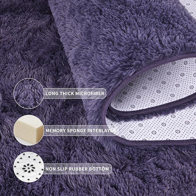 Tepook Super Soft Fluffy Rug for Bedroom, Modern Shaggy Rug Fuzzy Kids Rug for Living Room, Plush Indoor Nursery Home Decor Rug with Non-Slip Bottom, Gray Purple, 6 X 9 Feet