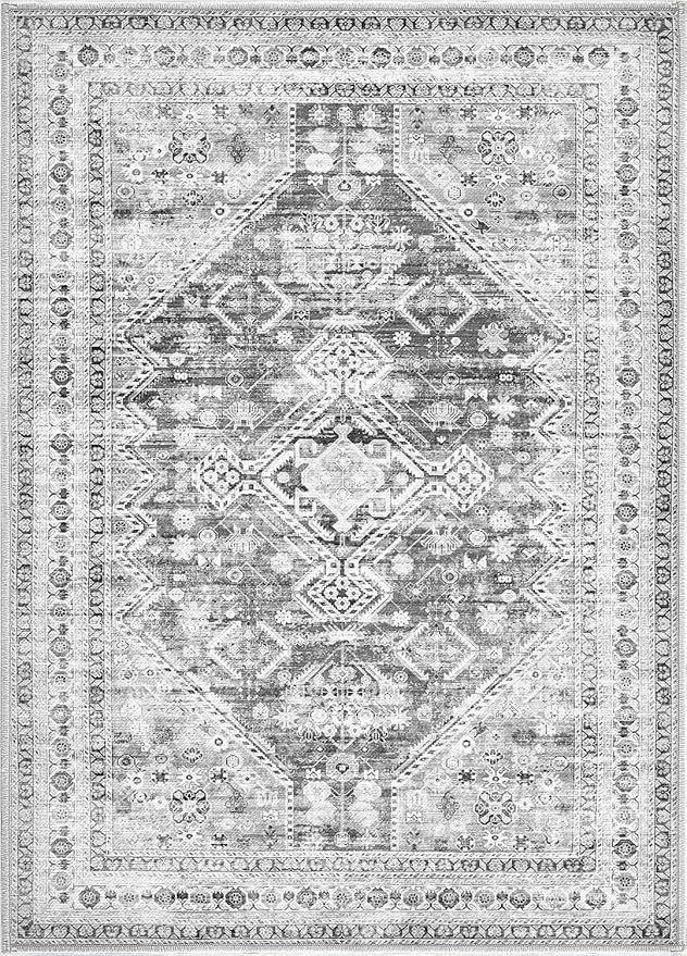 Zomfy Area Rug Vintage 9x12 Living Room Rugs: Large Washable Rug, Traditional Medallion Rug, Non Slip Boho Carpet for Bedroom Dining Table Kitchen Home Office(Grey, 9'x12')