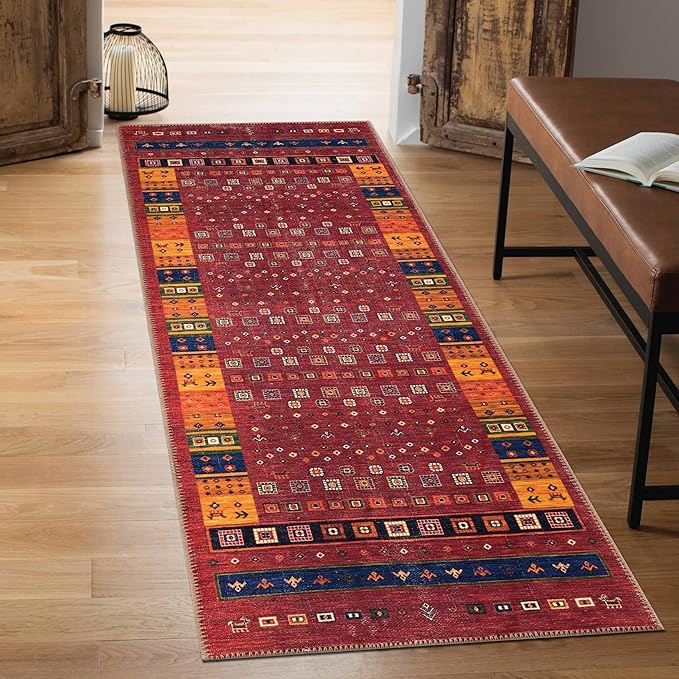 Keen Home Design 2x10 Rug - Machine Washable Runner Rug with Non-Slip Backing, Ideal for Hallway, Entryway, Kitchen, Laundry Room - Vintage, Easy Clean, Durable, Low Pile Rug - (2'6" x 10')