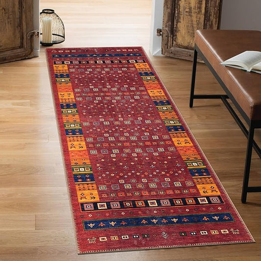 Keen Home Design 2x10 Rug - Machine Washable Runner Rug with Non-Slip Backing, Ideal for Hallway, Entryway, Kitchen, Laundry Room - Vintage, Easy Clean, Durable, Low Pile Rug - (2'6" x 10')