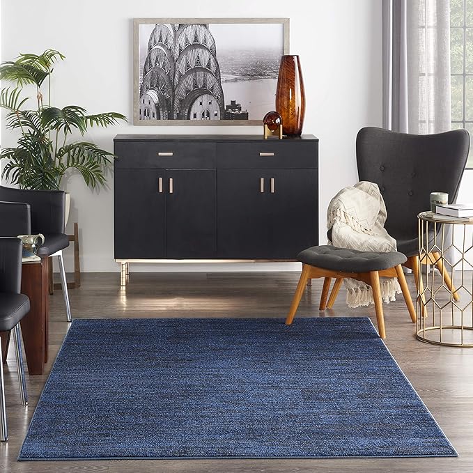 Nourison Essentials Indoor/Outdoor Midnight Blue 6' x 9' Area Rug, Easy Cleaning, Non Shedding, Bed Room, Living Room, Dining Room, Backyard, Deck, Patio (6x9)