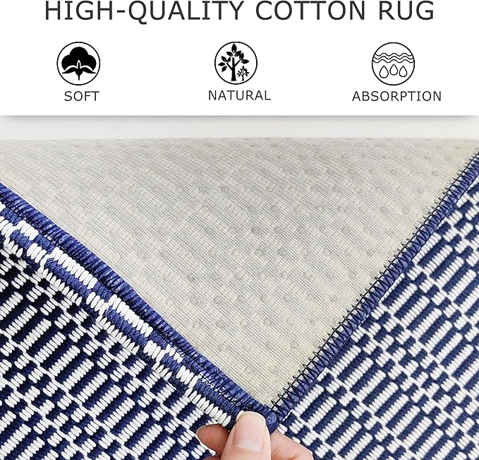 KOZYFLY Washable Runner Rug 2x6 ft Hallway Kitchen Runner Rugs with Rubber Backing Bobo Navy and White Entryway Runner Indoor, Carpet Runners for Hallway Kitchen Entryway Bedroom