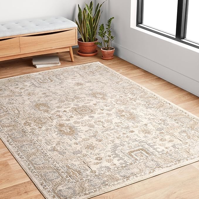 Loloi II Teagan Collection TEA-03 Ivory/Sand 3'-4" x 5'-7", .25" Thick, Accent Rug, Soft, Durable, Neutral, Woven, Low Pile, Non-Shedding, Easy Clean, Living Room Rug