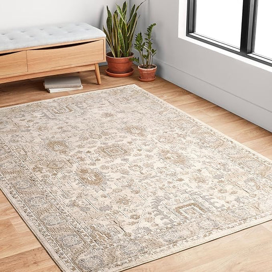 Loloi II Teagan Collection TEA-03 Ivory/Sand 3'-4" x 5'-7", .25" Thick, Accent Rug, Soft, Durable, Neutral, Woven, Low Pile, Non-Shedding, Easy Clean, Living Room Rug