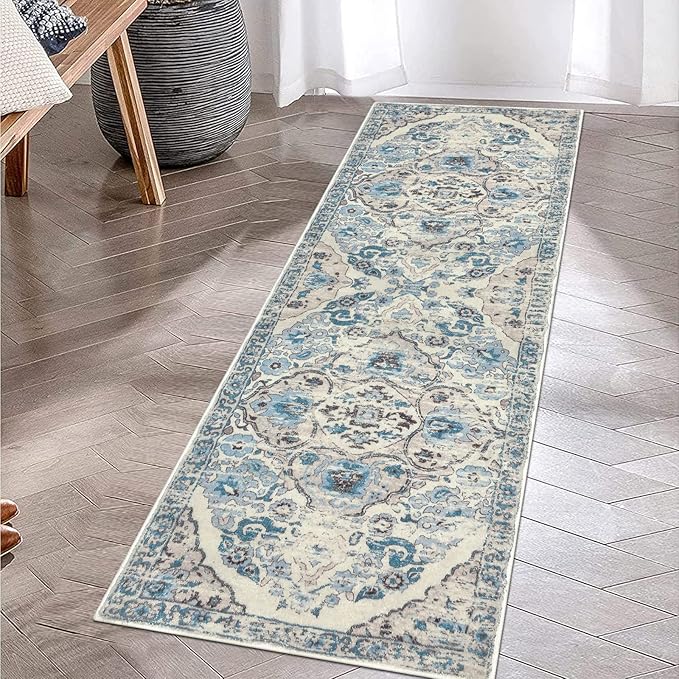 HEBE Hallway Runner Rug 2'x6' Washable Vintage Distressed Area Rugs Non Slip Laundry Rug Runner Boho Floor Carpet Runners for Hallways Entryway Laundry Room Kitchen Bathroom