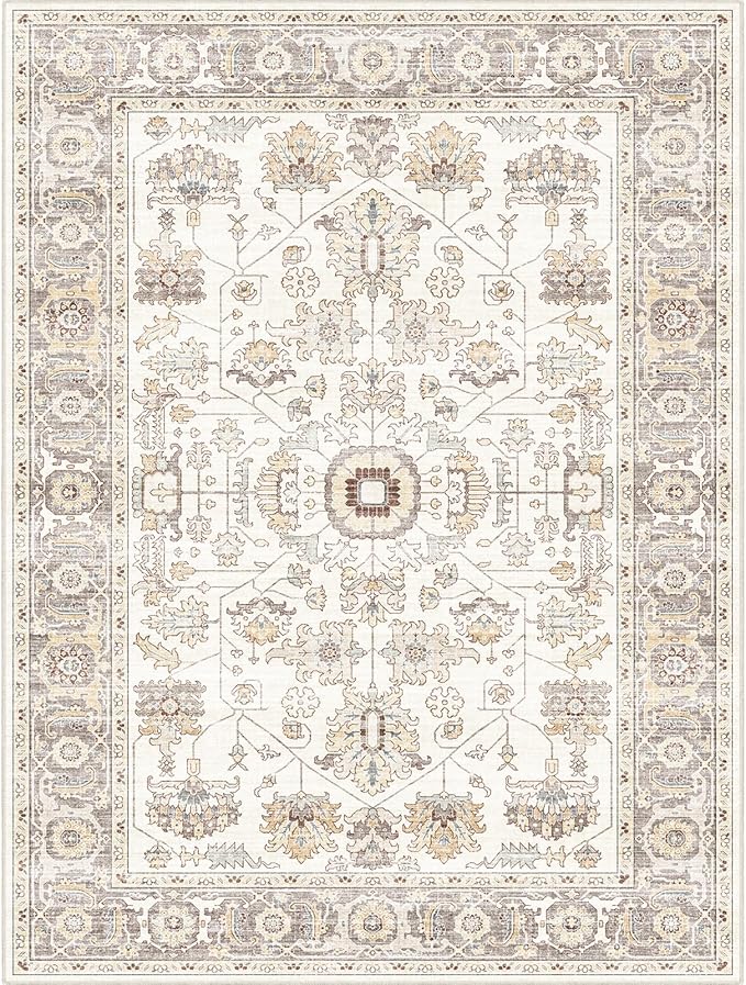 Area Rug 9x12 Living Room Soft Large Washable Rugs with Non-Slip Rubber Backing Stain Resistant Modern Indoor Vintage Carpet for Bedroom Dining Nursery Room Home Office…